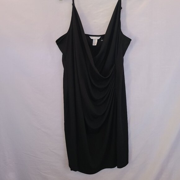 H&M Women Black Cocktail Dress XL Crossover Front Ruched Side Spaghetti Strap - Picture 1 of 5